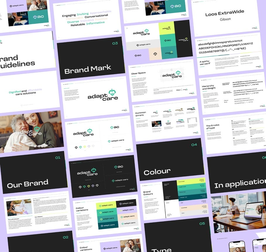 Adapt-Care brand guidelines spread.