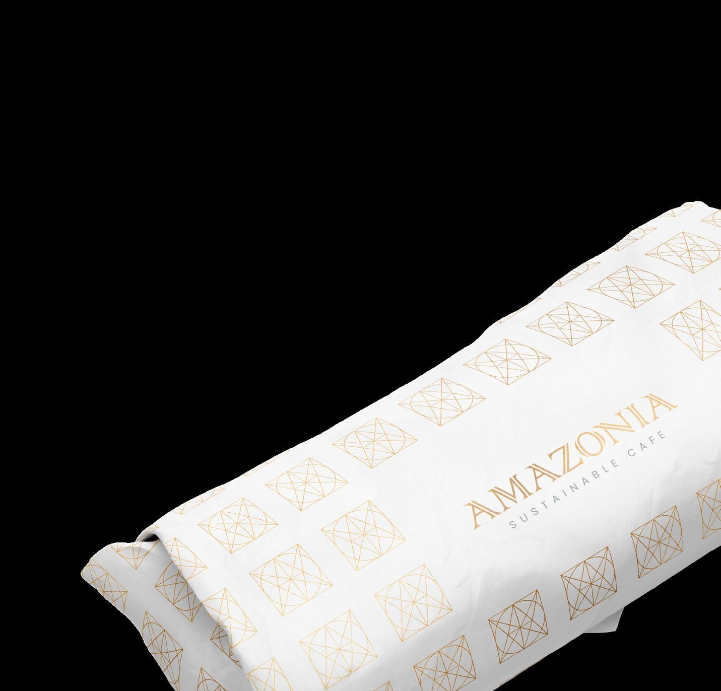 Amazonia wrapped packaging with a gold pattern.