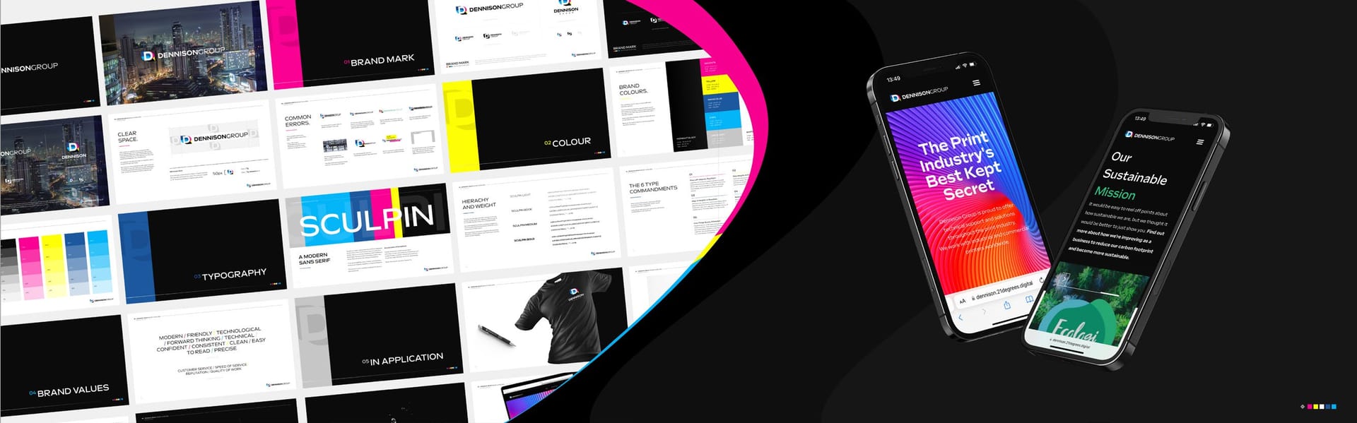 Dennison Group brand shown across laptop and phone mockups.
