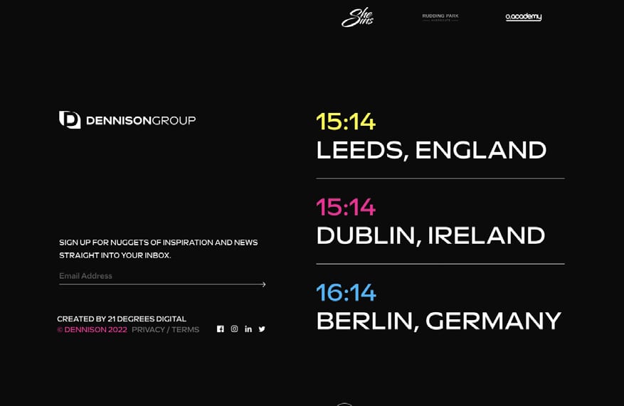 Dennison Group global offices and newsletter sign-up.