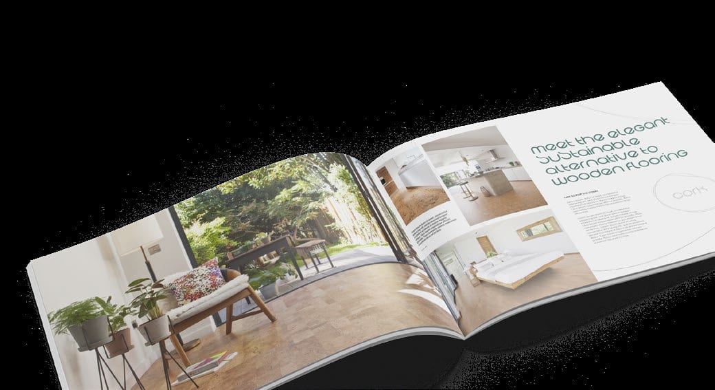 Flooring by Nature printed brochure, open on an interior spread.