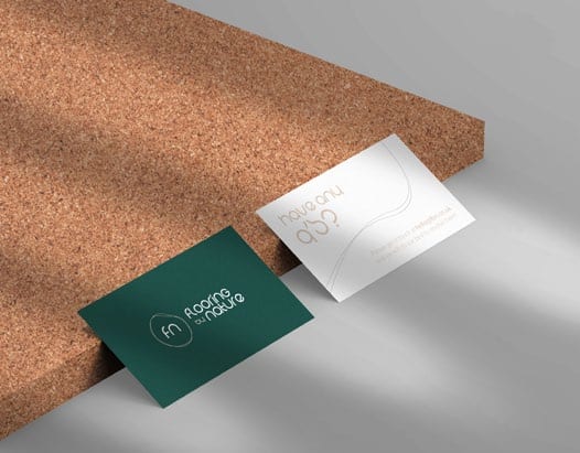 Flooring by Nature business cards in sage and cork.