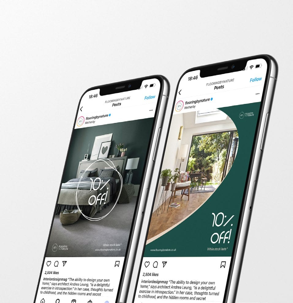 Flooring by Nature social posts on a phone.