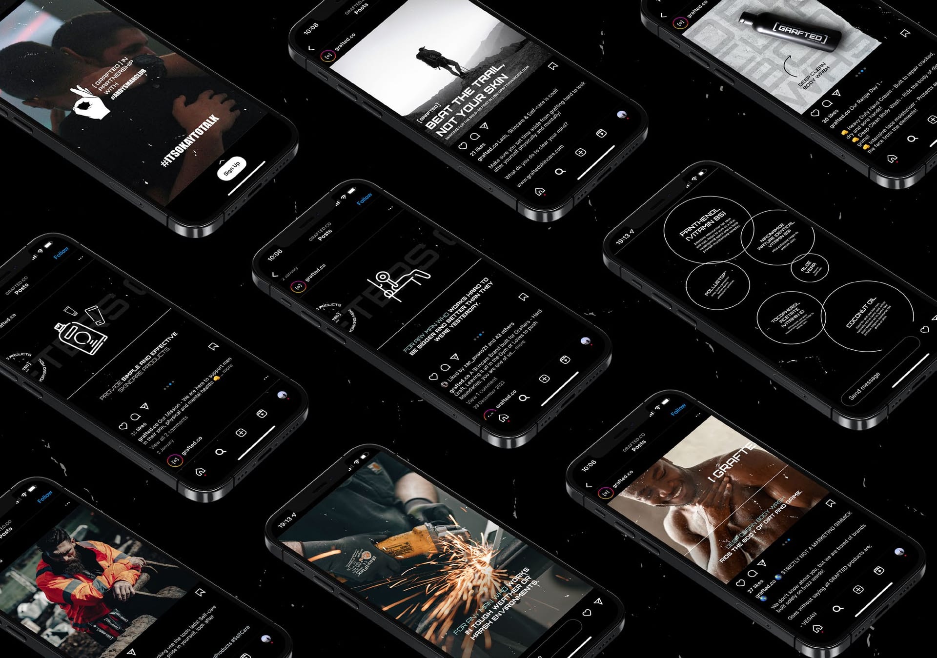 Grafted mobile app screens.