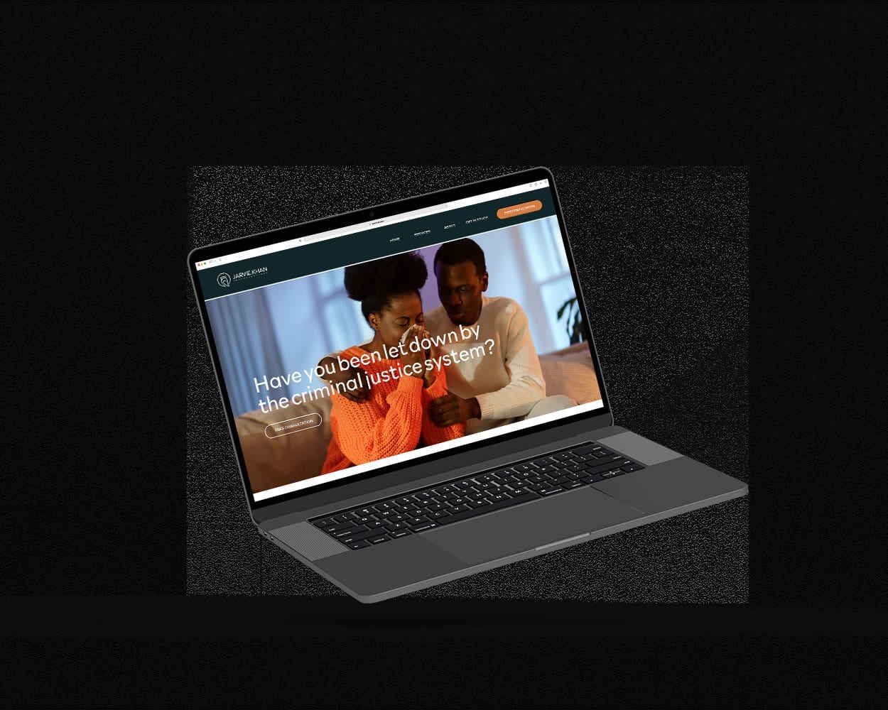 Jarvie-Khan website on a laptop, a couple pictured.