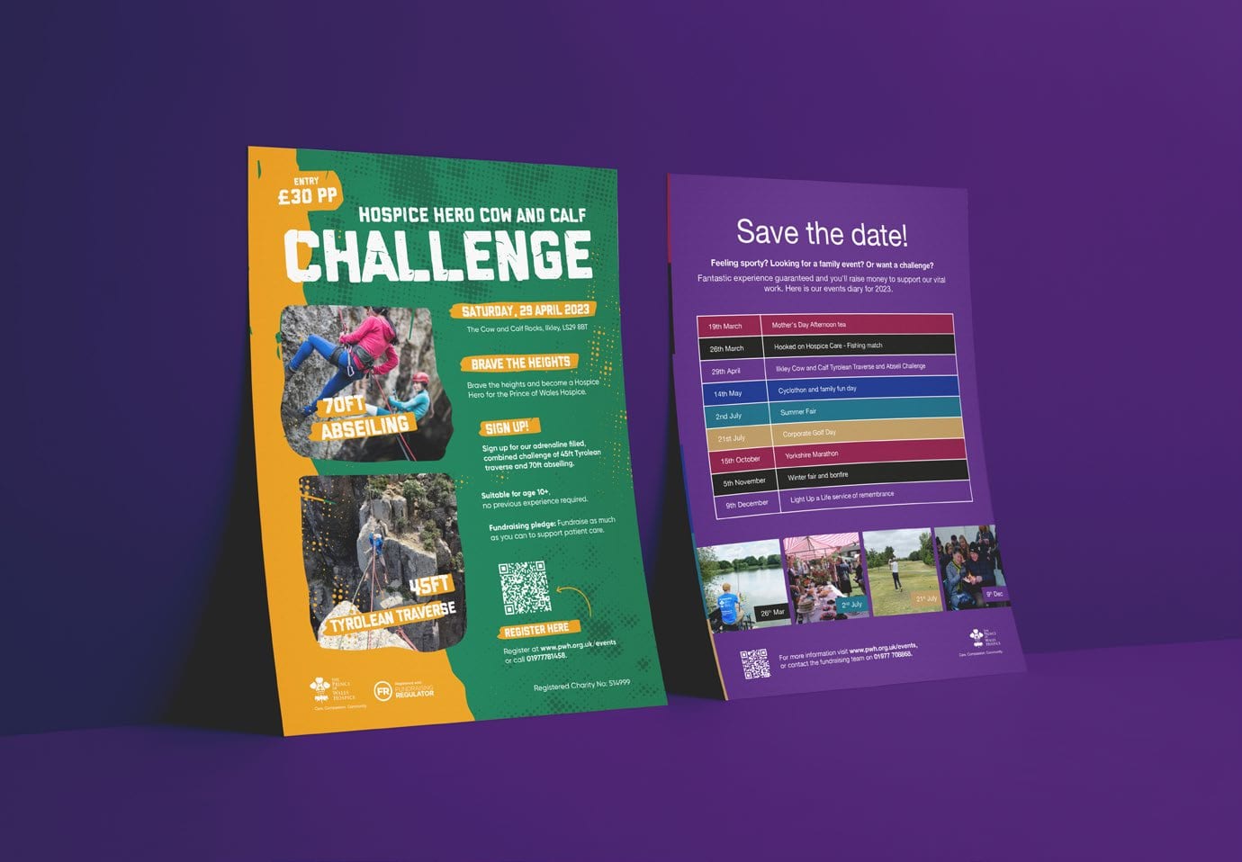 Hospice Hero Coin and Cup Challenge flyer, yellow and purple.