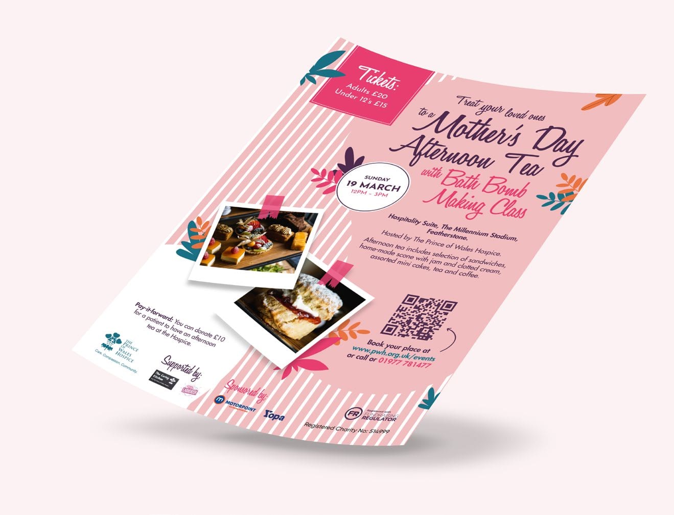 Mother's Day afternoon tea flyer, pink.