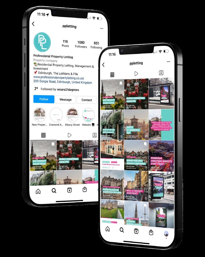 Professional Property Letting social feed on a phone.