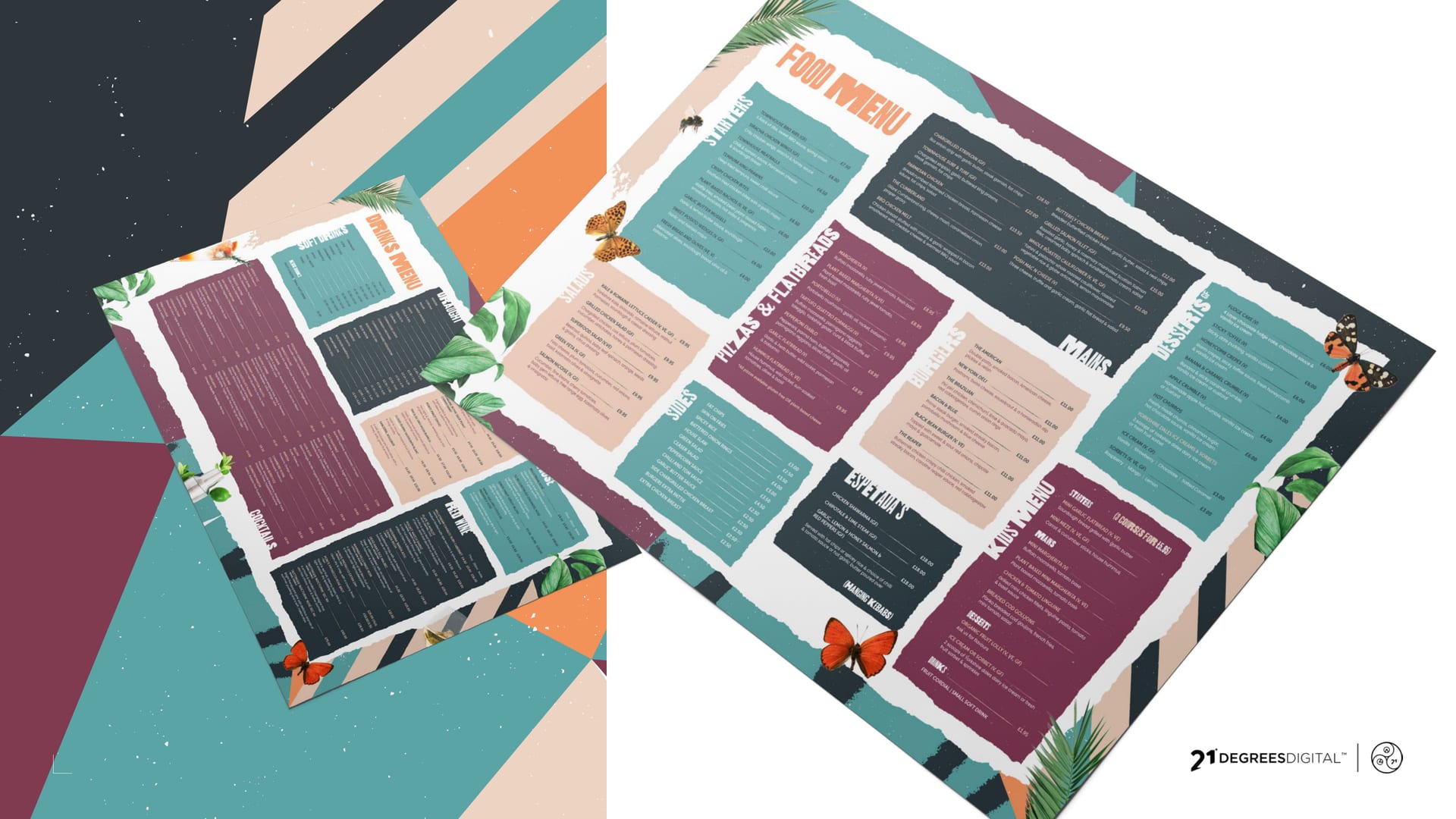 TownHouse menus laid out, geometric brand applied across the range.