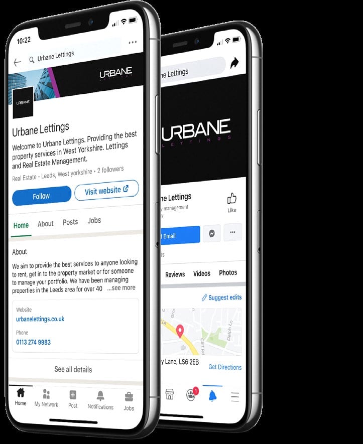 Urbane Lettings social profile on a phone.
