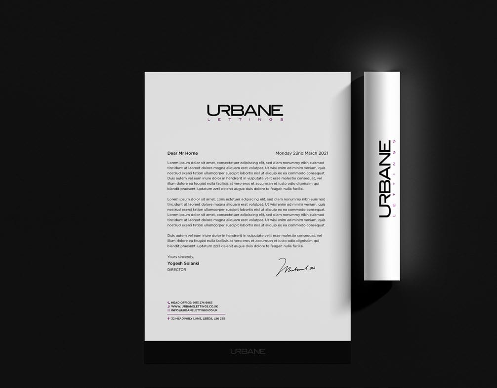 Urbane letterhead and stationery.