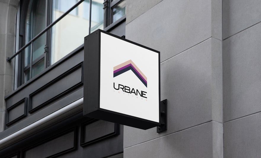 Illuminated Urbane sign on a building.