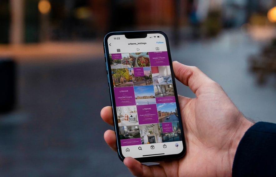 Urbane Lettings colourful social feed on a phone.