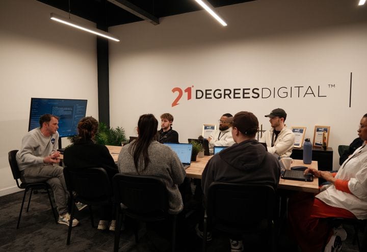 The 21 Degrees studio floor during a busy day.