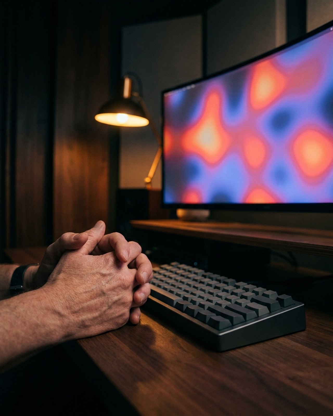 Hands at a keyboard in front of a screen glowing with a website heatmap