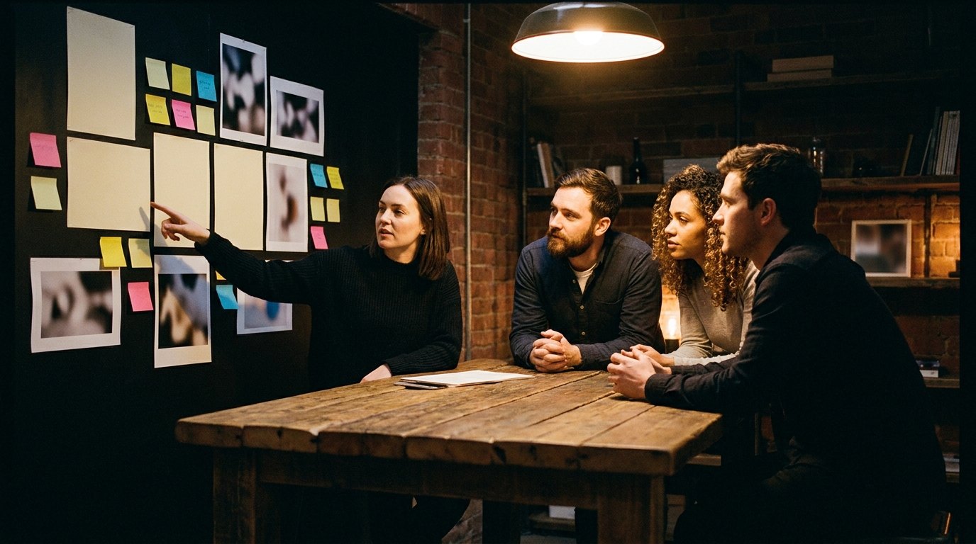 The 21 Degrees PR team working in the studio