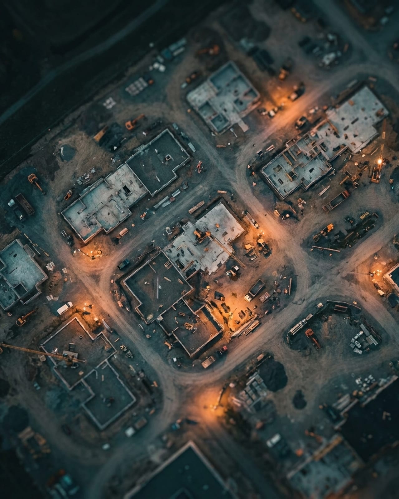 An aerial view of a site captured from a drone