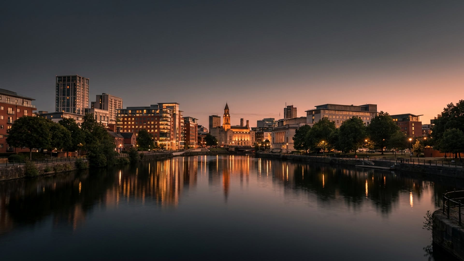 Leeds city skyline at dusk representing growth for UK content marketing clients