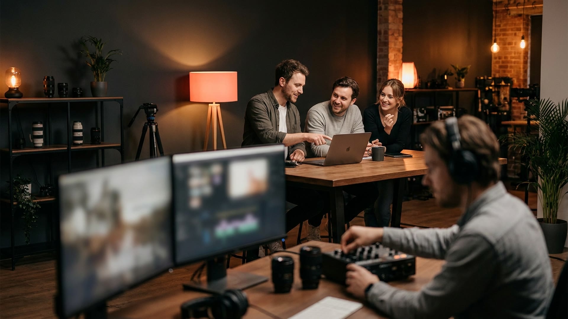 The 21 Degrees content team working together in the studio