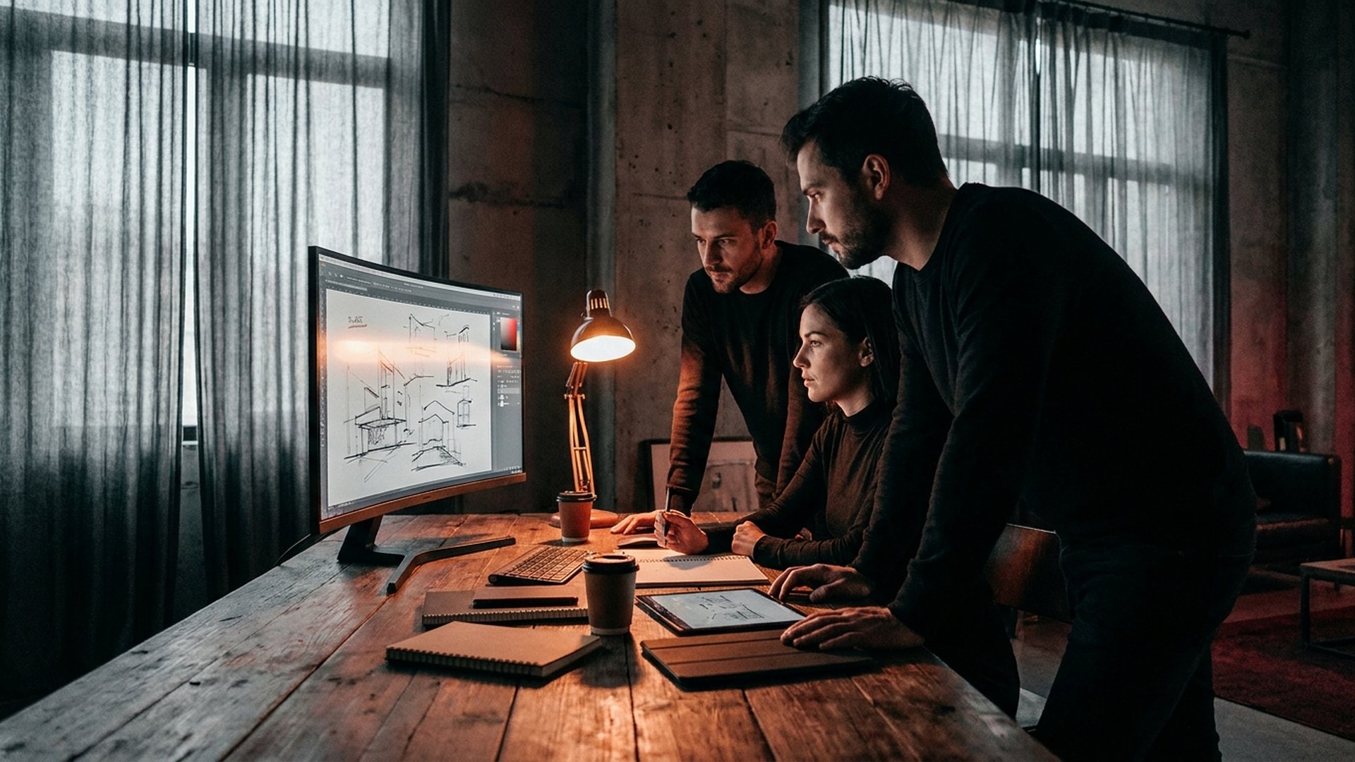 The 21 Degrees team working in the studio
